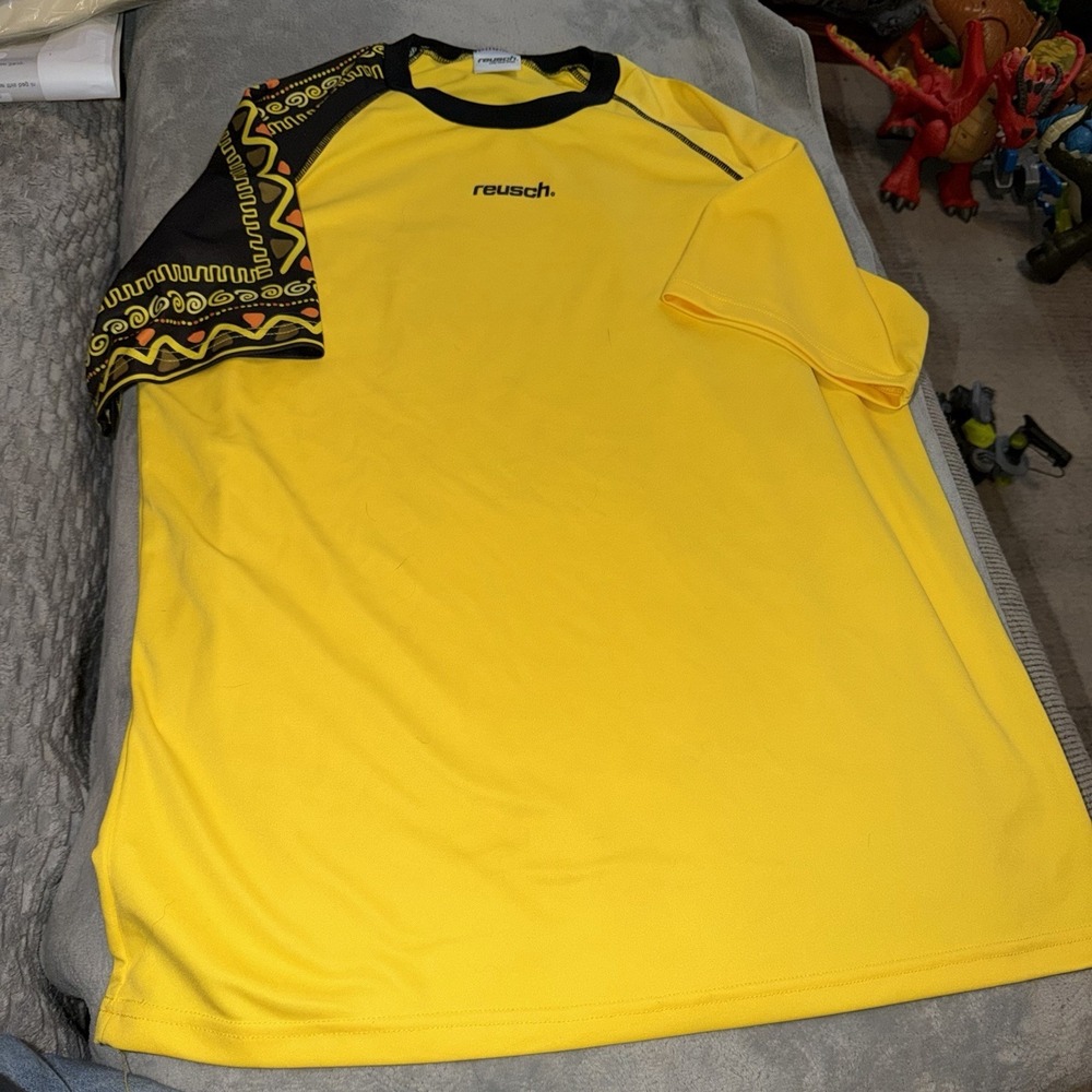 Reusch Goalkeeper Soccer Jersey Mens XL Yellow Black‎ Tribal Athletic Shirt EUC